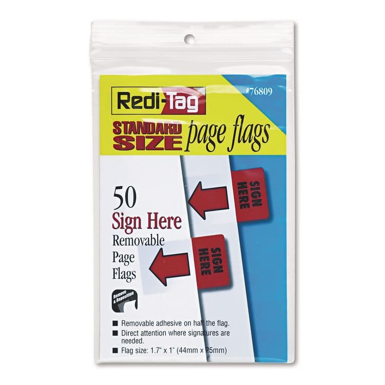 REDI-TAG CORPORATION Removable/Reusable Page Flags, "Sign Here", Red, 50/Pack (RTG76809)