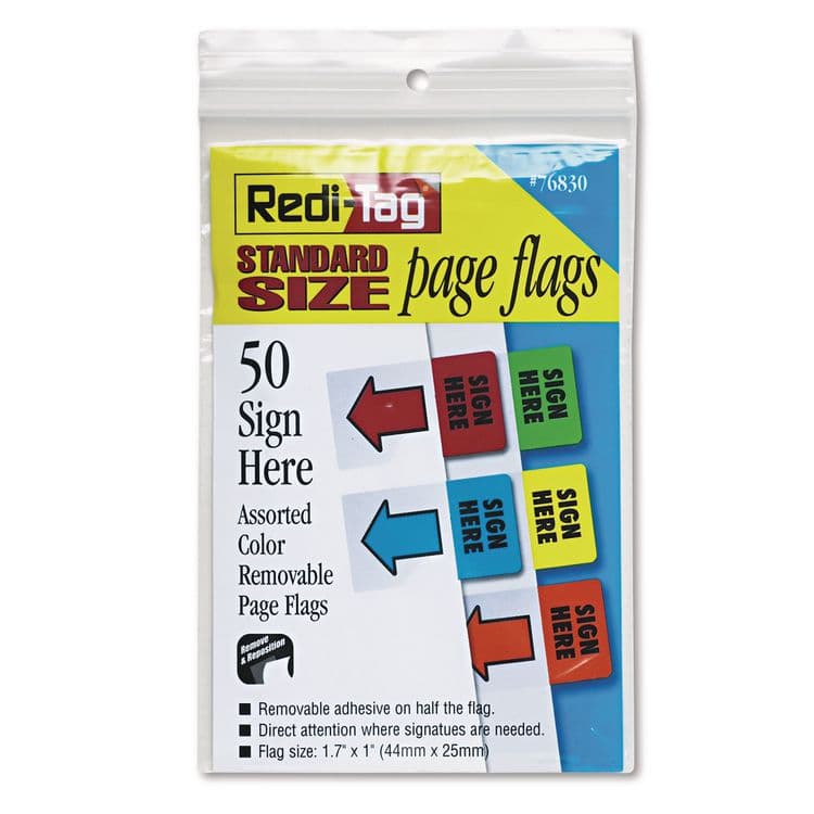 REDI-TAG CORPORATION Removable Page Flags, Green/Yellow/Red/Blue/Orange, 10/Color, 50/Pack (RTG76830)