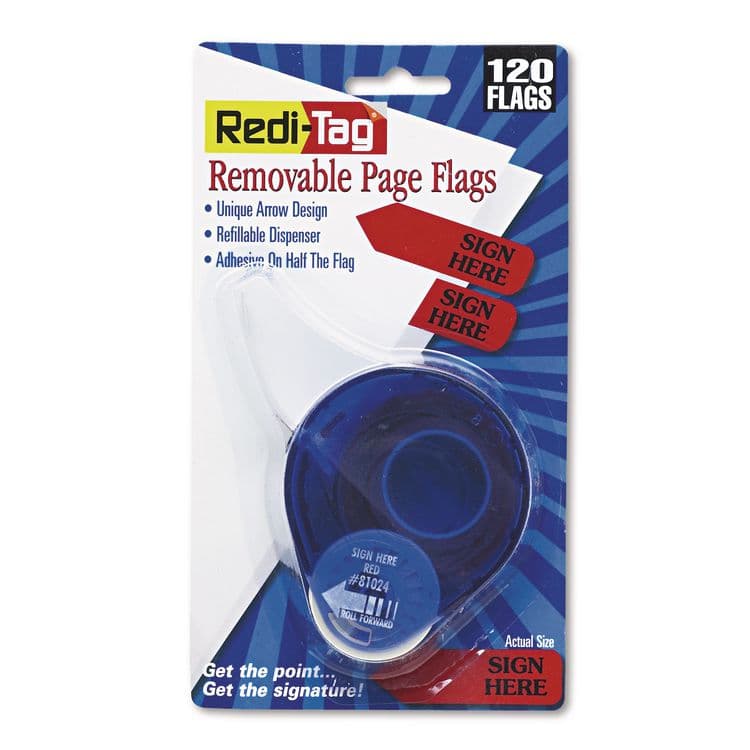 REDI-TAG CORPORATION Arrow Message Page Flags in Dispenser, "Sign Here", Red, 120 Flags/Pack (RTG81024)