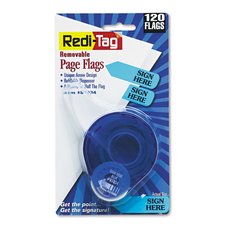 REDI-TAG CORPORATION Arrow Message Page Flags in Dispenser, "Sign Here", Blue, 120 Flags/Dispenser (RTG81034)