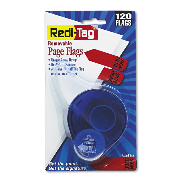 REDI-TAG CORPORATION Arrow Message Page Flags in Dispenser, "Sign Here", Red, 120/Dispenser (RTG81054)