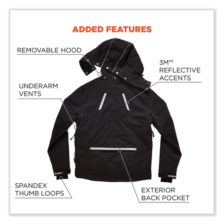 ERGODYNE CORPORATION N-Ferno 6466 Thermal Jacket with 500D Nylon Shell, Large, Black (EGO41114) thumbnail 2