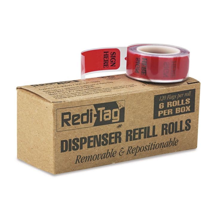 REDI-TAG CORPORATION Arrow Message Page Flag Refills, "Sign Here", 120 Flags/Roll, 6 Rolls/Box (RTG91012)
