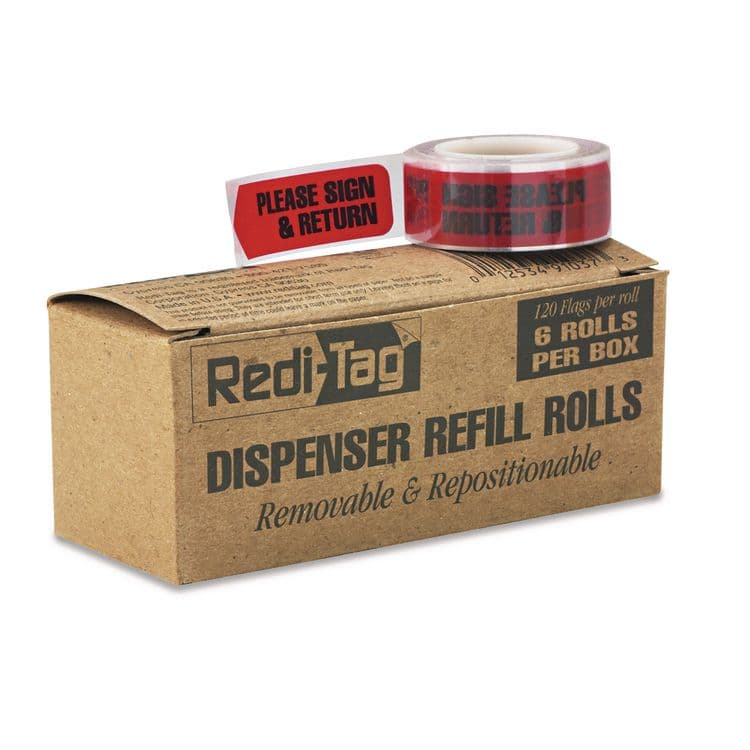 REDI-TAG CORPORATION Arrow Message Page Flag Refills, "Please Sign and Return", Red, 120 Flags/Roll, 6 Rolls/Box (RTG91037)