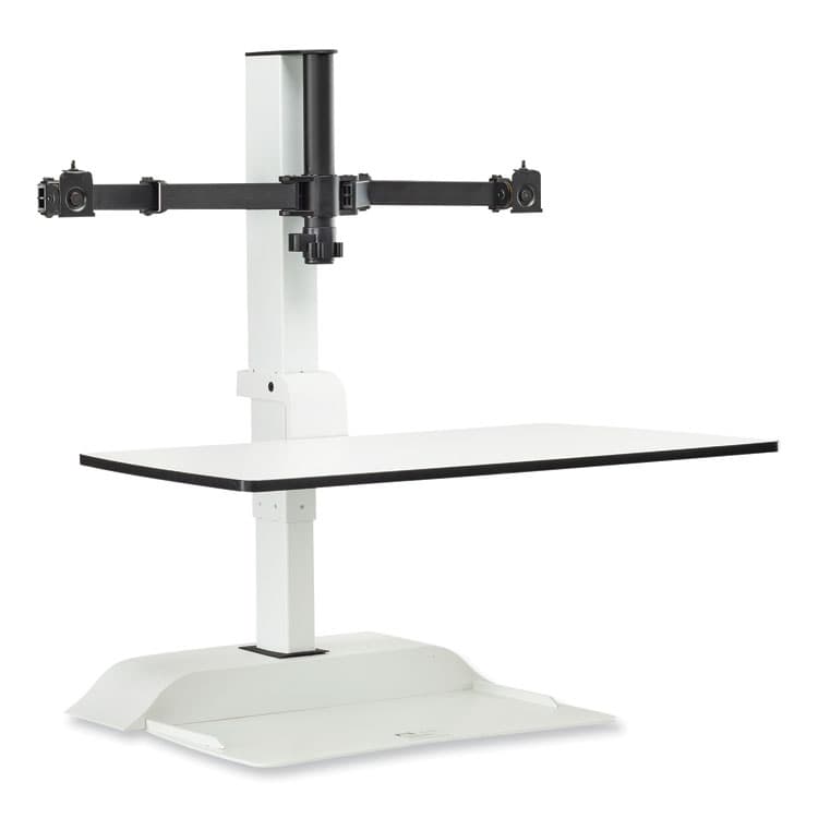 SAFCO PRODUCTS Soar Electric Desktop Sit/Stand Dual Monitor Arm, For 27" Monitors, White, Supports 10 lbs (SAF2193WH)