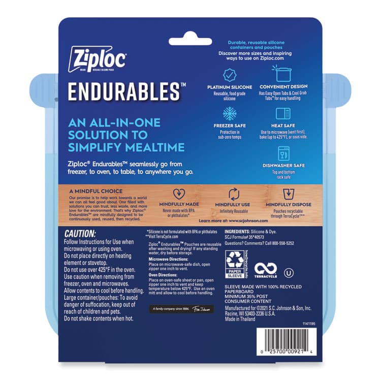 SC JOHNSON Endurables Silicone Pouches, Medium, 16 oz, 4.4" x 7.9", Clear, 8/Carton (SJN339966) thumbnail 2