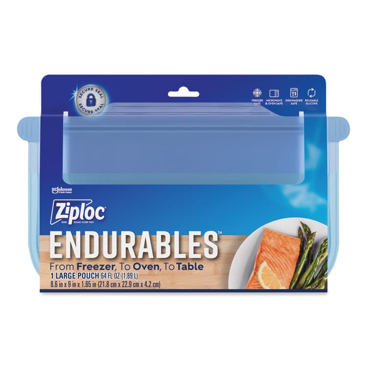 SC JOHNSON Endurables Silicone Pouches, Large, 64 oz, 8.6" x 9", Clear, 7/Carton (SJN339967)