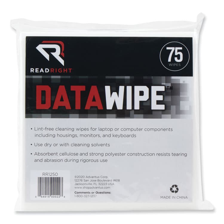 READ/RIGHT DataWipe Office Equipment Cleaner, Cloth, 6 x 6, White, 75/Pack (REARR1250)