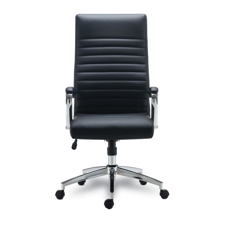 ALERA Alera Eddleston Leather Manager Chair, Supports Up to 275 lb, Black Seat/Back, Chrome Base (ALEED41B19) thumbnail 2