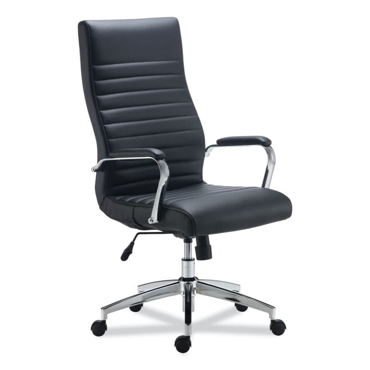 ALERA Alera Eddleston Leather Manager Chair, Supports Up to 275 lb, Black Seat/Back, Chrome Base (ALEED41B19)