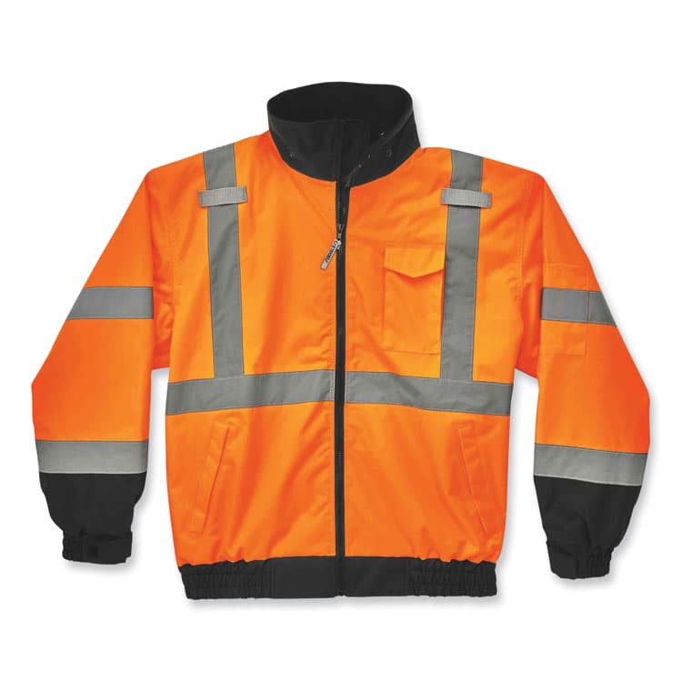 ERGODYNE CORPORATION GloWear 8379 Class 3 Hi-Vis Fleece Lined Bomber Jacket, Orange, Small (EGO24462)