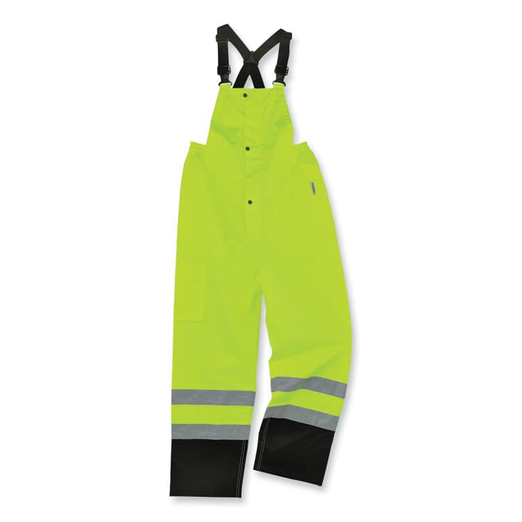 ERGODYNE CORPORATION GloWear 8918BK Class E Hi-Vis Rain Bibs Black Bottom, Medium, Lime (EGO25013)