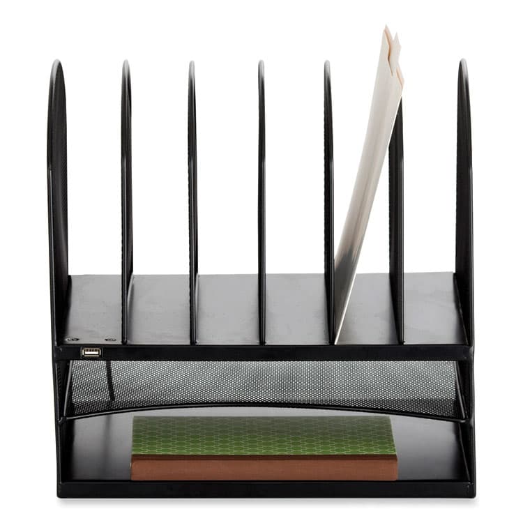 SAFCO PRODUCTS Powered Onyx Desk Organizer with 2 Horizontal and 6 Upright Sections, Letter Size Files, 13.5 x 11.5 x 13, Black (SAF3233BL) thumbnail 3