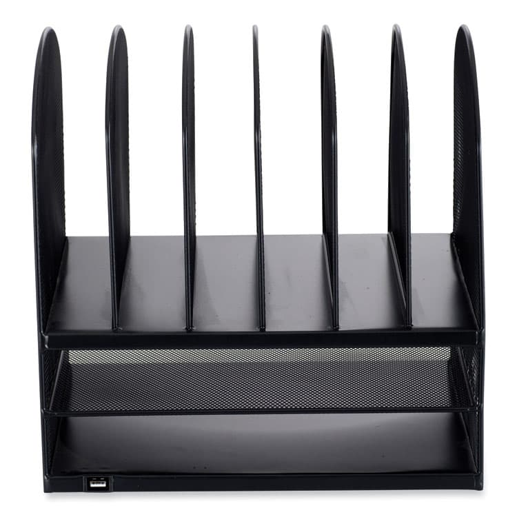 SAFCO PRODUCTS Powered Onyx Desk Organizer with 2 Horizontal and 6 Upright Sections, Letter Size Files, 13.5 x 11.5 x 13, Black (SAF3233BL)