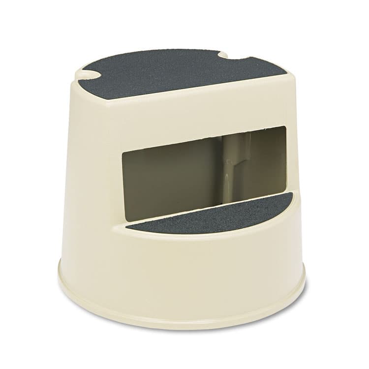 RUBBERMAID COMMERCIAL PROD. Rolling Step Stool, Curved Design, 2-Step, Retracting Casters, 350 lb Capacity, 16" Diameter x 13.5"h, Beige (RCP252300BGE)