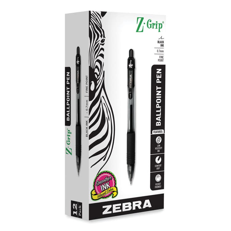 ZEBRA PEN CORP. Z-Grip Ballpoint Pen, Retractable, Medium 0.7 mm, Black Ink, Clear/Black Barrel, 12/Pack (ZEB23910) thumbnail 3