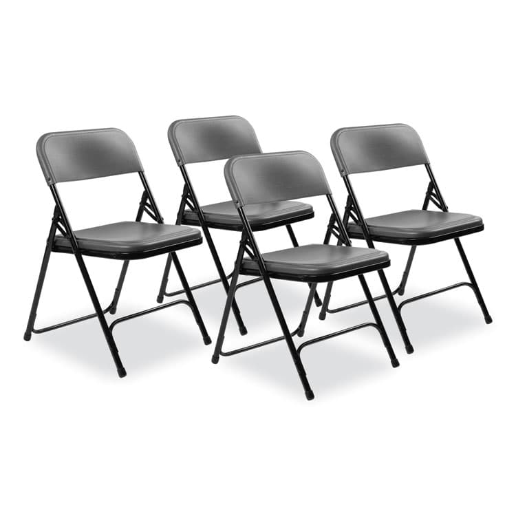 NATIONAL PUBLIC SEATING 800 Series Plastic Folding Chair, Supports Up to 500 lb, 18" Seat Height, Charcoal Seat, Charcoal Back, Black Base, 4/Carton (NPS820)