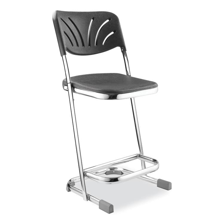 NATIONAL PUBLIC SEATING 6600 Series Elephant Z-Stool With Backrest, Supports Up to 500 lb, 22" Seat Height, Black Seat, Black Back, Chrome Frame (NPS6622B)