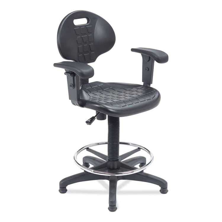 NATIONAL PUBLIC SEATING 6700 Series Adjustable Height Polyurethane Task Stool with Arms, Supports Up to 300 lb, 22" to 32" Seat Height, Black (NPS6722HBA)