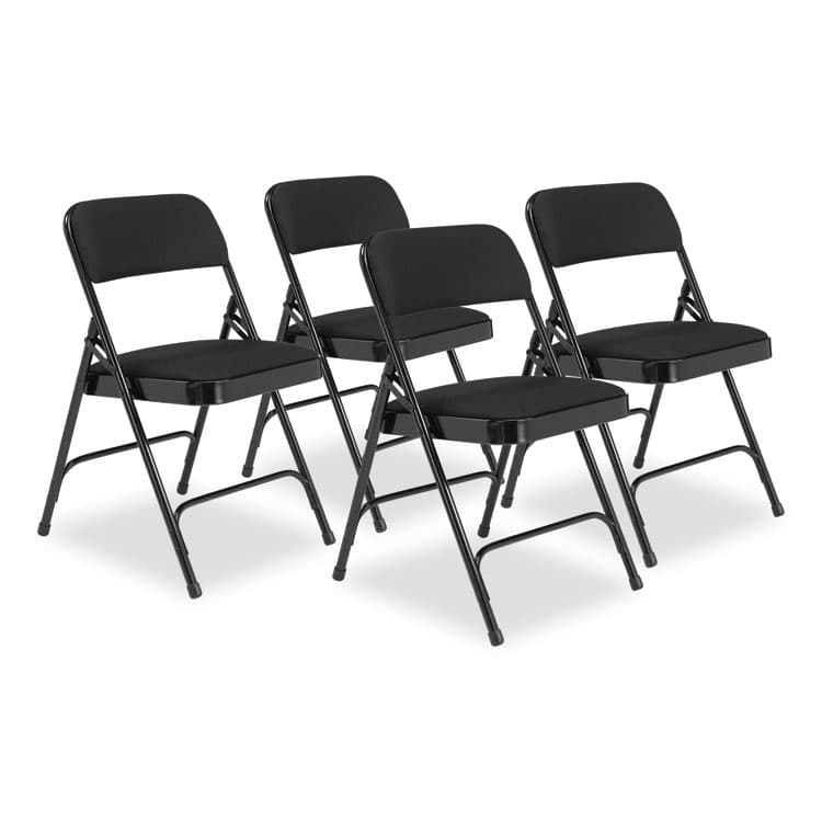 NATIONAL PUBLIC SEATING 2200 Series Fabric Dual-Hinge Folding Chair, Supports 500 lb, Midnight Black Seat/Back, Black Base, 4/Carton (NPS2210)
