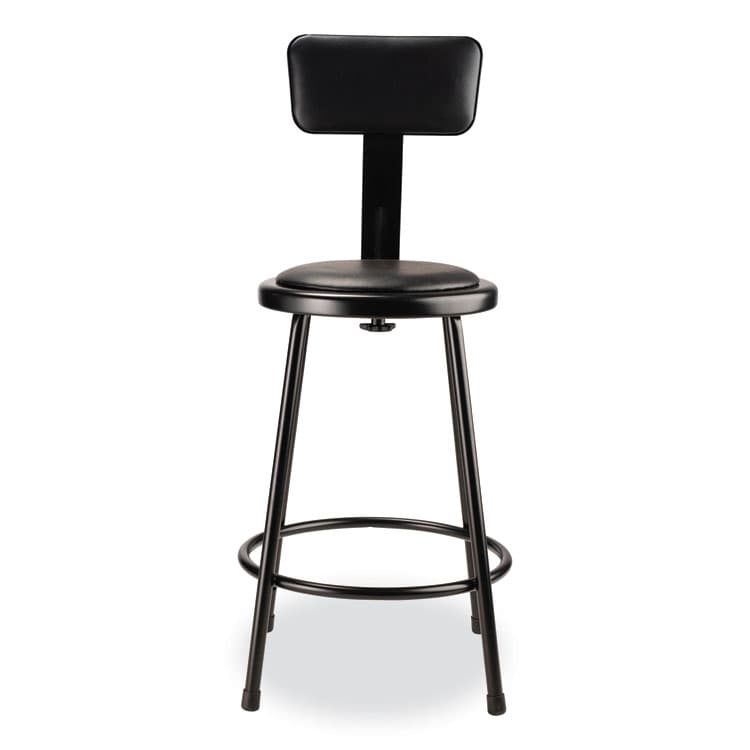 NATIONAL PUBLIC SEATING 6400 Series Heavy Duty Vinyl Padded Stool with Backrest, Supports 300 lb, 24" Seat Height, Black Seat, Black Back, Black Base (NPS6424B10) thumbnail 2