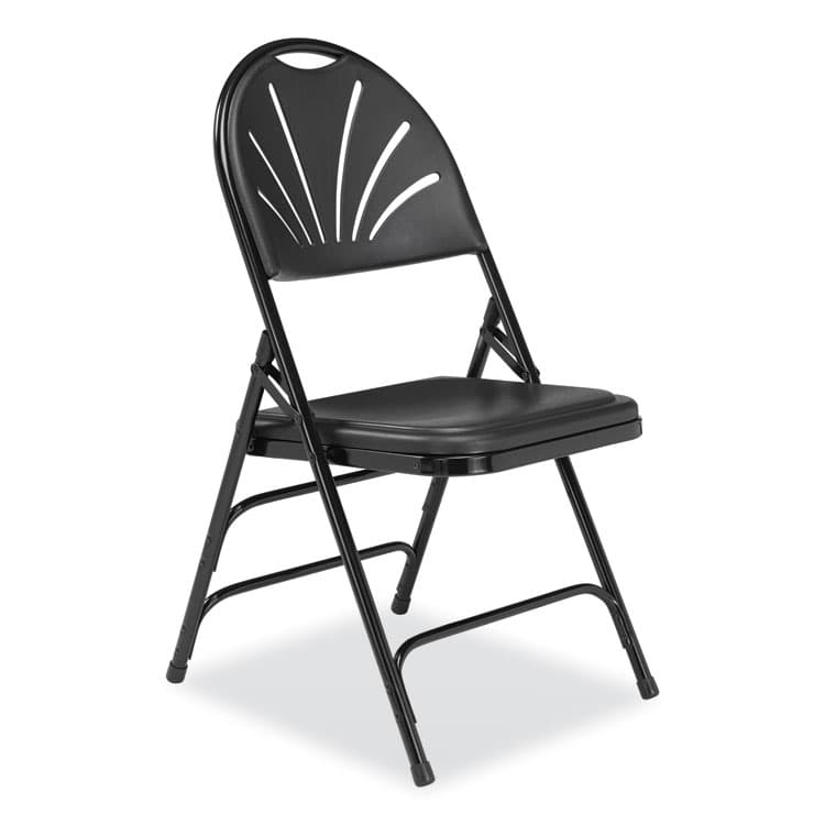 NATIONAL PUBLIC SEATING 1100 Series Fan-Back Tri-Brace Dual Hinge Folding Chair, Supports Up to 500 lb, 17.75" Seat Height, Black, 4/Carton (NPS1110) thumbnail 2