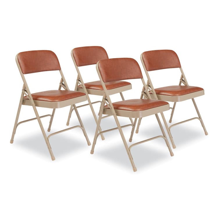 NATIONAL PUBLIC SEATING 1200 Series Vinyl Dual-Hinge Folding Chair, Supports Up to 500 lb, Honey Brown Seat, Honey Brown Back, Beige Base, 4/Carton (NPS1203)