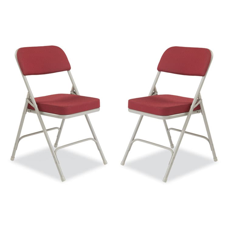 NATIONAL PUBLIC SEATING 3200 Series Premium Fabric Dual-Hinge Folding Chair, Supports Up to 300 lb, Burgundy Seat, Burgundy Back, Gray Base, 2/Carton (NPS3218)