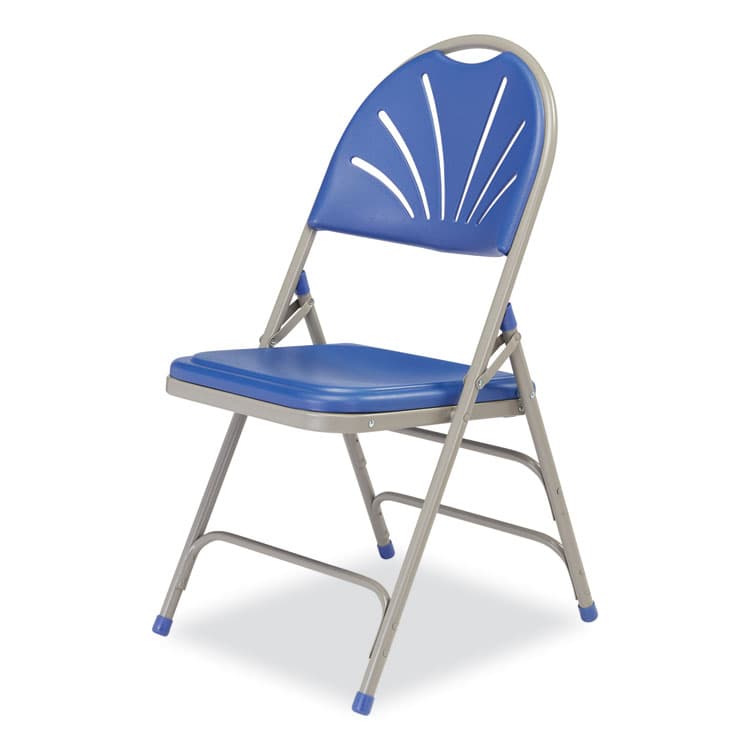 NATIONAL PUBLIC SEATING 1100 Series Deluxe Fan-Back Tri-Brace Folding Chair, Supports Up to 500 lb, Blue Seat, Blue Back, Gray Base, 4/Carton (NPS1105) thumbnail 3