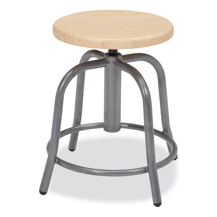 NATIONAL PUBLIC SEATING 6800 Series Height Adjustable Wood Seat Swivel Stool, Supports Up to 300 lb, 19" to 25" Seat Height, Maple Seat, Gray Base (NPS6800W02)