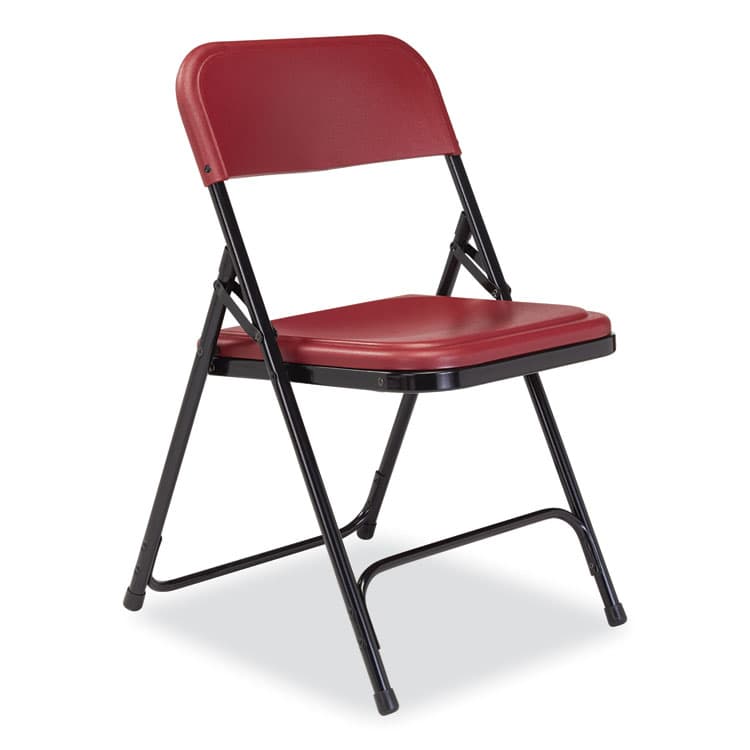 NATIONAL PUBLIC SEATING 800 Series Plastic Folding Chair, Supports Up to 500 lb, 18" Seat Height, Burgundy Seat, Burgundy Back, Black Base, 4/Carton (NPS818) thumbnail 2