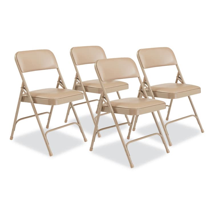 NATIONAL PUBLIC SEATING 1200 Series Premium Vinyl Dual-Hinge Folding Chair, Supports Up to 500 lb, 17.75" Seat Height, French Beige, 4/Carton (NPS1201)
