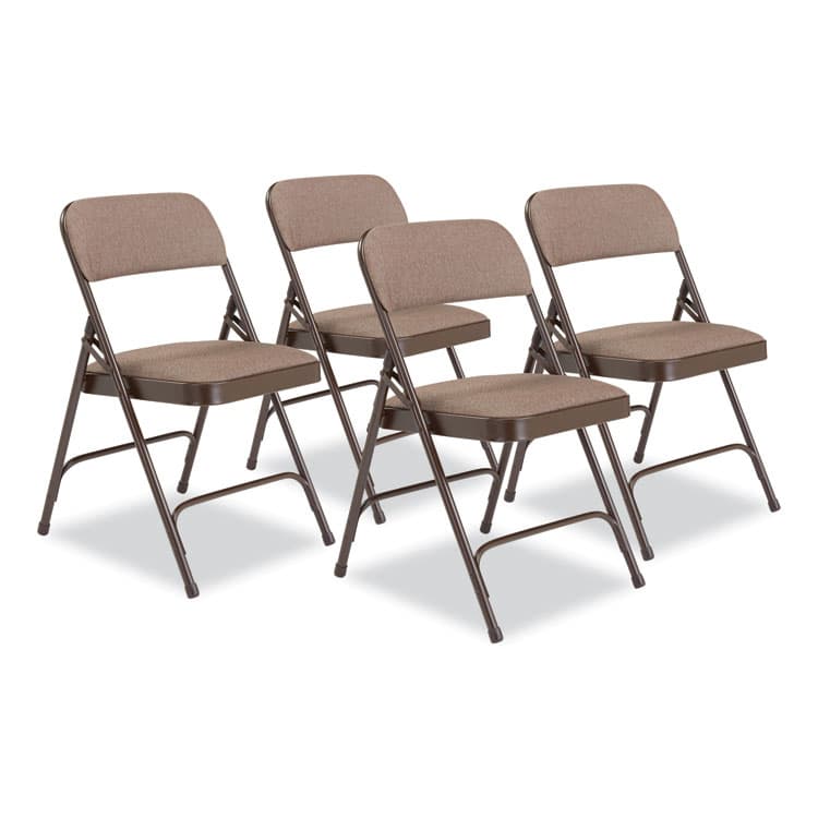 NATIONAL PUBLIC SEATING 2200 Series Fabric Dual-Hinge Premium Folding Chair, Supports Up to 500 lb, Walnut Seat, Walnut Back, Brown Base, 4/Carton (NPS2207)