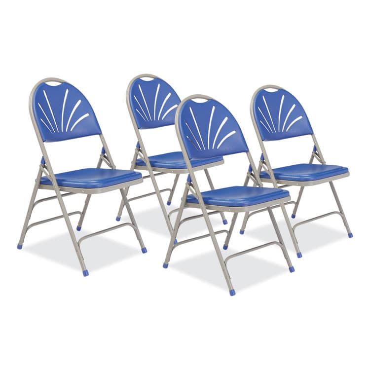 NATIONAL PUBLIC SEATING 1100 Series Deluxe Fan-Back Tri-Brace Folding Chair, Supports Up to 500 lb, Blue Seat, Blue Back, Gray Base, 4/Carton (NPS1105)