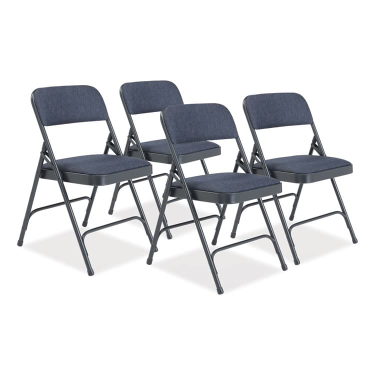 NATIONAL PUBLIC SEATING 2200 Series Fabric Dual-Hinge Folding Chair, Supports 500 lb, Royal Blue Sea, Royal Blue Back, Charcoal-Blue Base, 4/Carton (NPS2204)