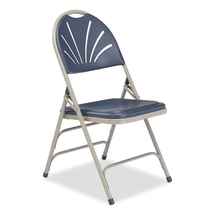 NATIONAL PUBLIC SEATING 1100 Series Deluxe Fan-Back Tri-Brace Folding Chair, Supports Dark Blue Seat, Dark Blue Back, Gray Base, 4/Carton (NPS1115) thumbnail 2