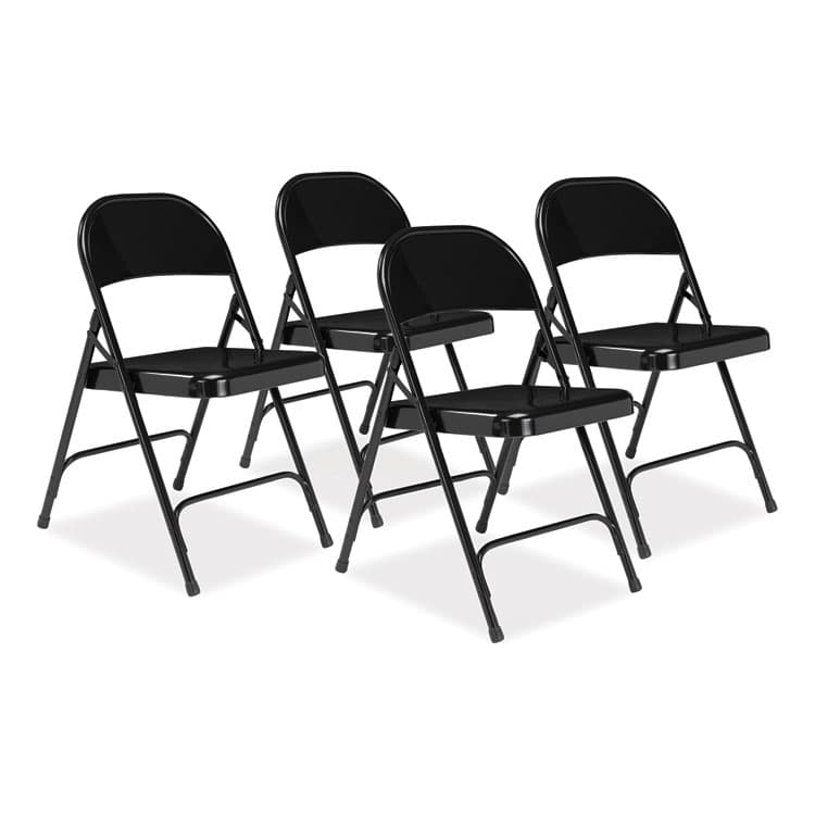 NATIONAL PUBLIC SEATING 50 Series All-Steel Folding Chair, Supports Up to 500 lb, 16.75" Seat Height, Black Seat, Black Back, Black Base, 4/Carton (NPS510)