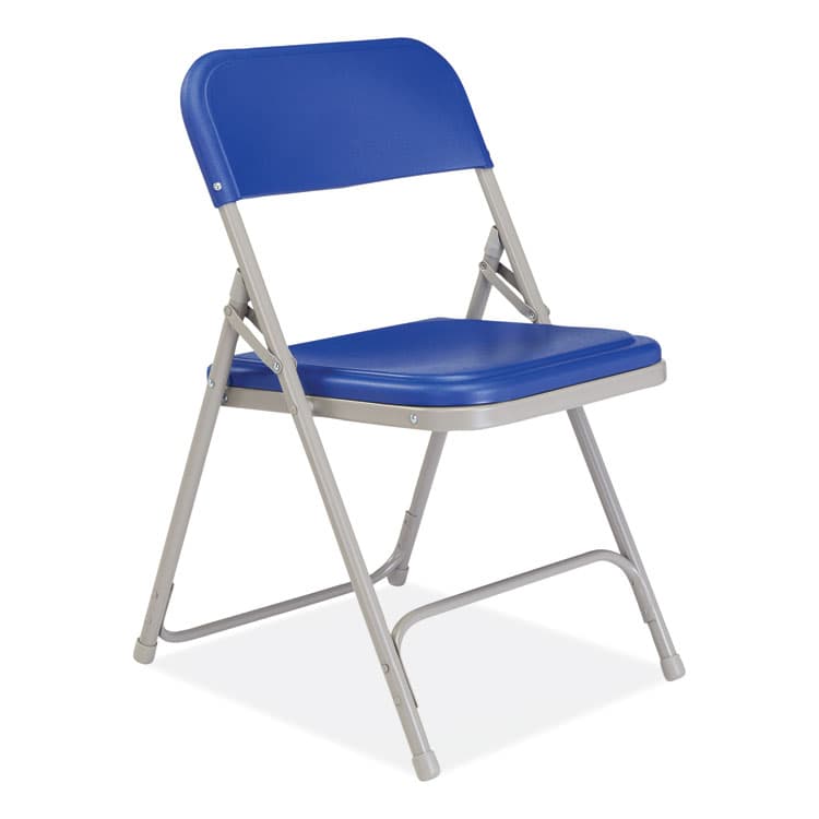 NATIONAL PUBLIC SEATING 800 Series Premium Plastic Folding Chair, Supports Up to 500 lb, 18" Seat Height, Blue Seat, Blue Back, Gray Base, 4/Carton (NPS805) thumbnail 2