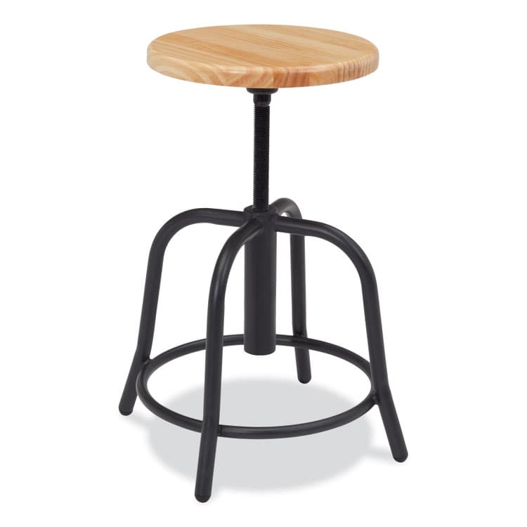 NATIONAL PUBLIC SEATING 6800 Series Height Adjustable Wood Seat Swivel Stool, Supports Up to 300 lb, 19" to 25" Seat Height, Maple Seat/Black Base (NPS6800W10) thumbnail 2