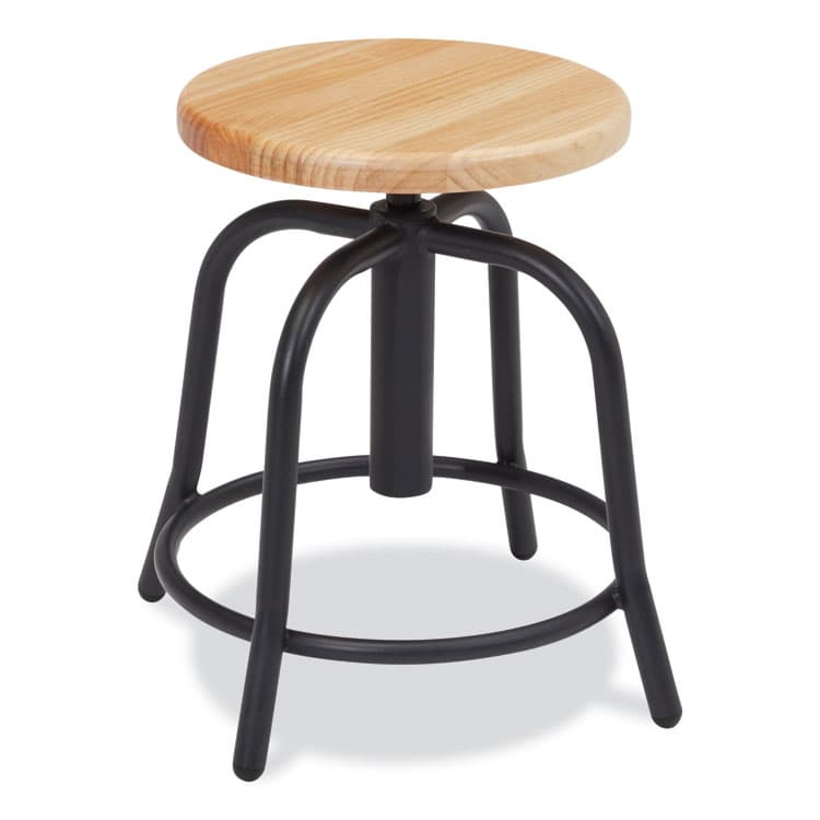 NATIONAL PUBLIC SEATING 6800 Series Height Adjustable Wood Seat Swivel Stool, Supports Up to 300 lb, 19" to 25" Seat Height, Maple Seat/Black Base (NPS6800W10)