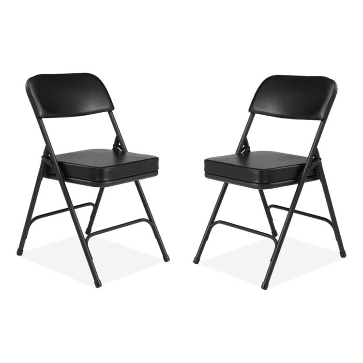 NATIONAL PUBLIC SEATING 3200 Series 2" Vinyl Upholstered Double Hinge Folding Chair, Supports Up to 300 lb, 18.5" Seat Height, Black, 2/Carton (NPS3210)