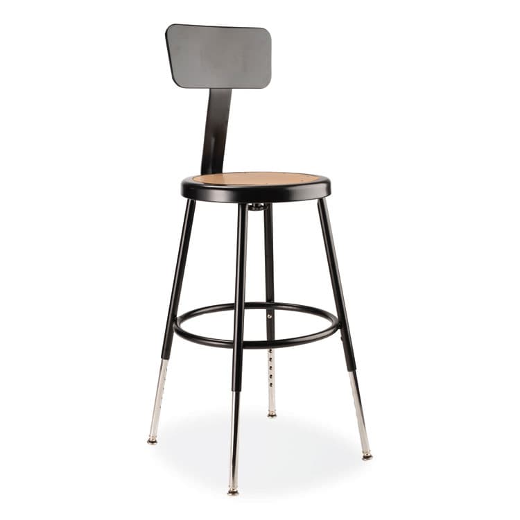 NATIONAL PUBLIC SEATING 6200 Series 19" to 27" Height Adjustable Heavy-Duty Stool with Backrest, Supports Up to 500 lb, Masonite Seat/Black Base (NPS6218HB10)