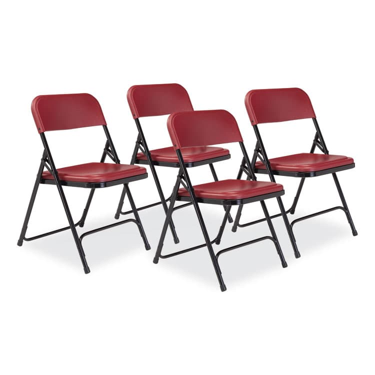 NATIONAL PUBLIC SEATING 800 Series Plastic Folding Chair, Supports Up to 500 lb, 18" Seat Height, Burgundy Seat, Burgundy Back, Black Base, 4/Carton (NPS818)