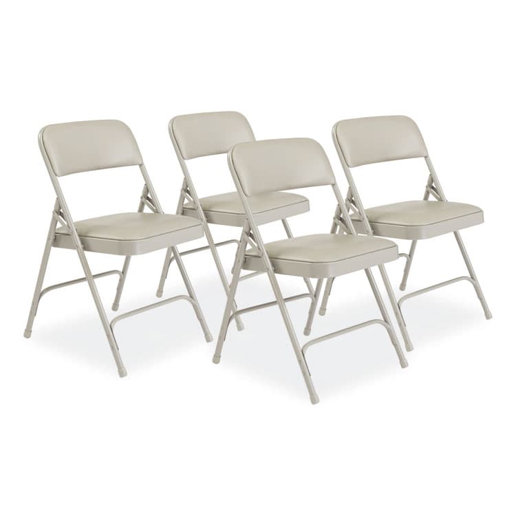 NATIONAL PUBLIC SEATING 1200 Series Premium Vinyl Dual-Hinge Folding Chair, Supports Up to 500lb, 17.75" Seat Height, Warm Gray, 4/Carton (NPS1202)