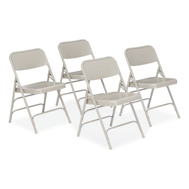 NATIONAL PUBLIC SEATING 300 Series Deluxe All-Steel Triple Brace Folding Chair, Supports Up to 480 lb, 17.25" Seat Height, Gray, 4/Carton (NPS302)