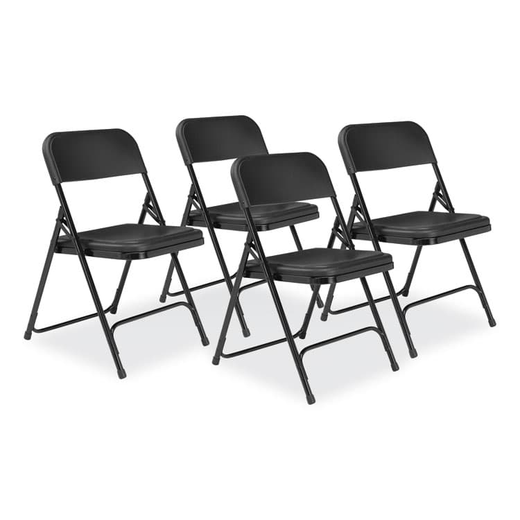 NATIONAL PUBLIC SEATING 800 Series Plastic Folding Chair, Supports Up to 500 lb, 18" Seat Height, Black Seat, Black Back, Black Base, 4/Carton (NPS810)