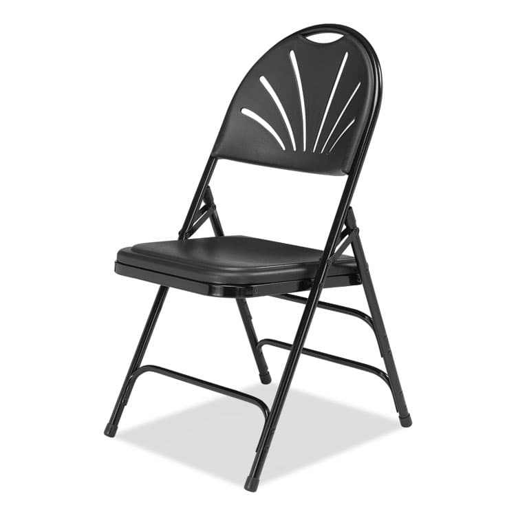 NATIONAL PUBLIC SEATING 1100 Series Fan-Back Tri-Brace Dual Hinge Folding Chair, Supports Up to 500 lb, 17.75" Seat Height, Black, 4/Carton (NPS1110) thumbnail 3