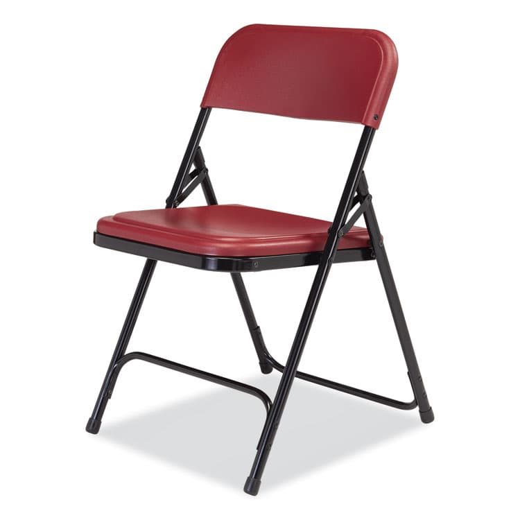NATIONAL PUBLIC SEATING 800 Series Plastic Folding Chair, Supports Up to 500 lb, 18" Seat Height, Burgundy Seat, Burgundy Back, Black Base, 4/Carton (NPS818) thumbnail 3