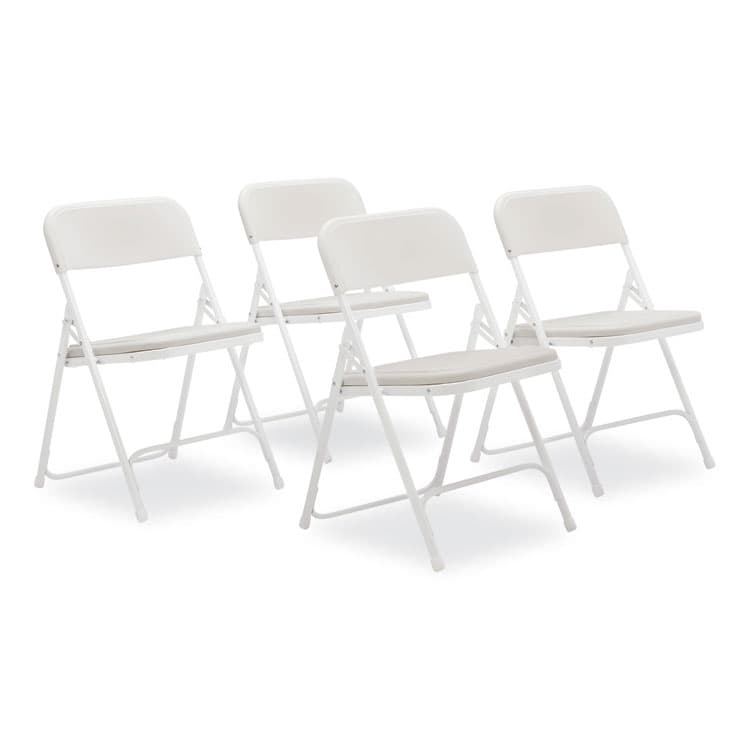 NATIONAL PUBLIC SEATING 800 Series Plastic Folding Chair, Supports Up to 500 lb, 18" Seat Height, Bright White Seat, White Base, 4/Carton (NPS821)