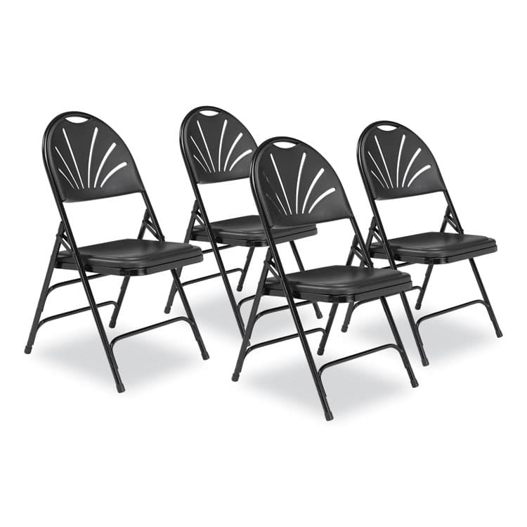 NATIONAL PUBLIC SEATING 1100 Series Fan-Back Tri-Brace Dual Hinge Folding Chair, Supports Up to 500 lb, 17.75" Seat Height, Black, 4/Carton (NPS1110)